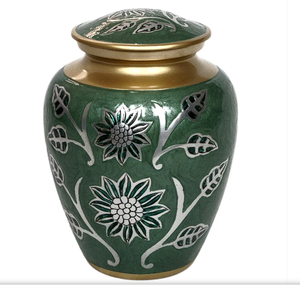 Urne funéraire classique en métal gravée, de style américain/européen, pour cendres d'adultes, couleur vert antique - Product Image 5