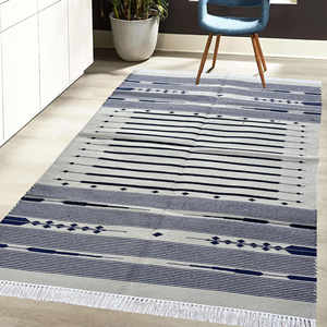 Alfombra de tejido plano a rayas Beige moderna hecha a mano, algodón indio teñido vegetal Natural personalizado de proveedor de confianza - Product Image 5