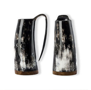 Tall polished horn mug featuring <b>light</b> and dark marbling with a classic curved handle, available at wholesale prices. - Product Image 4