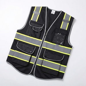 Gilet de sécurité haute visibilité imperméable noir |   Gilet de travail réfléchissant auto-adhésif |   Vêtements de sécurité en polyester sur mesure OEM - Product Image 1