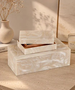 FAIZA CRAFT Modern Brown & Ivory Resin Inlay Square Pattern Jewelry <b>Box</b> <b>for</b> Storage & <b>Christmas</b> <b>Gift</b> Giving - Product Image 1