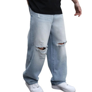 กางเกงยีนส์ทรงตรงคุณภาพสูงสำหรับผู้ชาย สไตล์สตรีทแวร์ ใส่สบายช่วงฤดูร้อน เอวกลาง ทรงหลวม ยืดหยุ่น ระบายอากาศได้ดี ผ่านกระบวนการสโตนวอช - Product Image 1