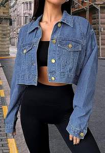 Veste en jean délavée et déchirée pour femme, manches longues, boutonnée, coupe courte - Product Image 5