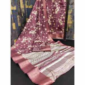ATRACTIVE DOLA SILK DIGITAL PRINT WORK SAREE CON BLUSA DESCOSADA MELOCOTÓN - Product Image 1