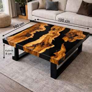 Mesa de Centro de Resina Hecha a Mano, Ecológica, con Borde Natural de Madera de Olivo, Color y Tamaño Personalizables - Product Image 3