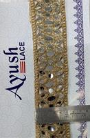 Ruban décoratif brodé ethnique indien en organza de 2,5 pouces avec dentelle ajourée miroir pour robe de mariée et sari