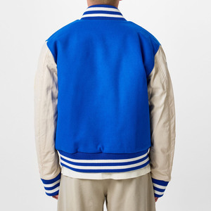 Veste universitaire bleue et blanche pour homme, col rabattu, coupe classique, style preppy, en toile de coton et polyester, fermeture éclair, idéale pour l'automne - Product Image 5