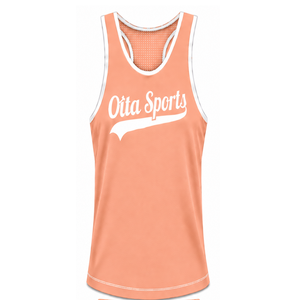<b>Peach</b> White Swim Set Sleeveless Racerback Tank <b>Top</b> with Matching Shorts Lightweight Quick Dry Training Performance Swimwear - Product Image 3