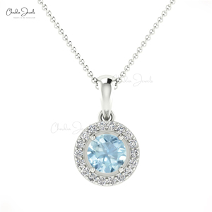 จี้พลอยอะความารีนทรงกลม 4 ด้าน พร้อมเพชรล้อมทองคำ 14k ลดราคาพิเศษ ของขวัญสุดเพอร์เฟคสำหรับวันครบรอบ - Product Image 3