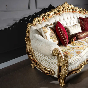 ชุดโซฟาไม้มะฮอกกานีทรงสี่เหลี่ยมสไตล์ฝรั่งเศสสุดหรู แกะสลักด้วยมือ หุ้มเบาะอย่างดี ผลิตในอินโดนีเซีย - Product Image 4