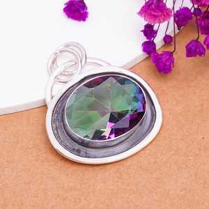 Rainbow Mystic Topaz Pendant 925 Sterling Silver Handmade Gemstone Necklace Luxury Jewelry Gift For Women - Product Image 4