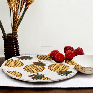 TOP QUALITY UNIQUE LEAF DESIGN HANDMADE GLASS <b>BEADED</b> TABLE <b>PLACEMATS</b> at WHOLESALE PRICE Embroidered - Product Image 2