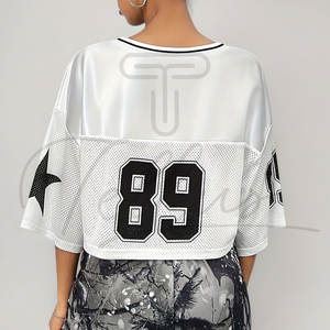 Maillot de football américain personnalisé OEM pour femme, T-shirt court d'été à manches courtes, col en V, épaules tombantes, grande taille, sublimation - Product Image 3