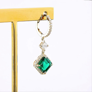 <b>Moissanite</b> Green Emerald Asscher Cut Halo Drop <b>Earrings</b> 10K 14K 18K Gold 925 935 Silver Rhodium Plated Engagement Wedding Fine - Product Image 4