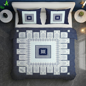 Parure de lit 3 pièces Shahi Gharana en pur coton avec taies d'oreiller |   Literie de luxe douce bleu marine avec imprimé géométrique. - Product Image 3