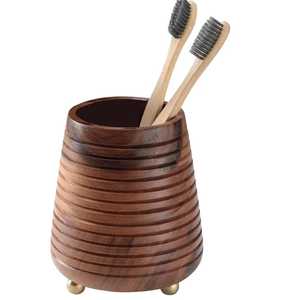 Bamboo wooden <b>toothbrush</b> <b>holder</b> with multi slot organizer for <b>toothbrush</b> toothpaste and bathroom accessories storage - Product Image 5