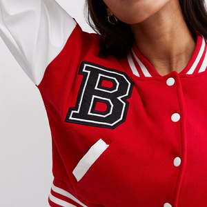 Custom Women Winter Varsity Jacket Woolen Zipper Stand Collar <b>Button</b> Lace OEM Sportswear Factory Wholesale Supplier - Product Image 2