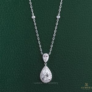 Collar con colgante de halo de doble pera con piedra cultivada en laboratorio, certificado IGI, de oro macizo de 10K, joyería fina de lujo para tu novia - Product Image 4