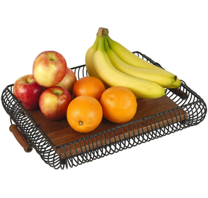 Sweet Home Kitchen Living Room Tabletop Metal Wire Fruit Storage <b>Basket</b> Fruit Bowl with Wooden Base and mango Wood Handle - Product Image 4