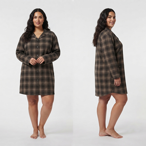 Camisón de Franela Largo para Mujer, Camisa de Dormir Holgada a Cuadros, Ropa de Dormir 100% Algodón para Mujer - Product Image 6