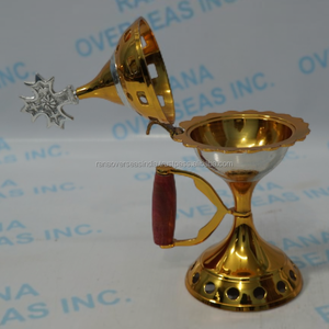 Quemador de incienso vintage de latón con mango de madera, soporte para incienso, decoración de templo, quemador de incienso para meditación - Product Image 6