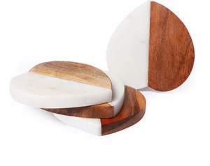 Sous-verres créatifs carrés en bois d'acacia et marbre pour thé, café et boissons – Ensemble de sous-verres en marbre et bois pour bar et maison - Product Image 5