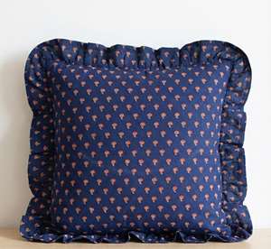 Handmade Cotton Block Print Pillow <b>Cover</b> Colorful Floral Square Vintage Sham Ruffled <b>Throw</b> Cushion for Home or Hotel Use - Product Image 5