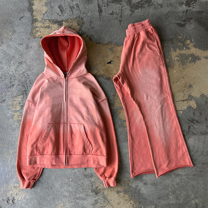 Conjunto Deportivo Personalizado Y2K para Hombre, con Sudadera con Cremallera y Pantalones Acampanados, Lavado Ácido, 100% Algodón Grueso, Bordado 3D - Product Image 6