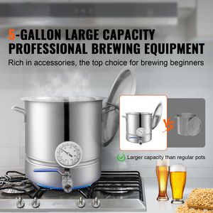 Bollitore in Acciaio Inox da 5 Galloni con Fondo Tri-Ply, Accessori per la Produzione di Birra Domestica, Include Coperchio per Kit di Fermentazione - Product Image 2