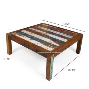 Handcrafted <b>Rustic</b> Wooden Square Top <b>Coffee</b> <b>Table</b> Reclaimed Boat Wood Antique Finish Indoor Outdoor Living Room Furniture - Product Image 1