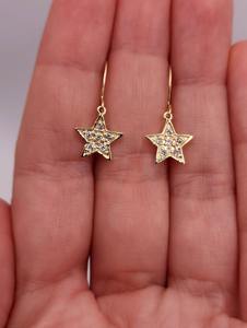 Pendientes Colgantes de Estrella con Diamantes Cultivados en Laboratorio de Oro de 14K, Forma Redonda, Joyería Elegante Minimalista para Mujer, Regalo para Fiestas y Eventos - Product Image 5