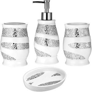 Set di Accessori da Bagno Moderno e Lussuoso in 4 Pezzi, Elegante Dispenser di Sapone Bianco, Porta Spazzolino, Porta Sapone - Product Image 1