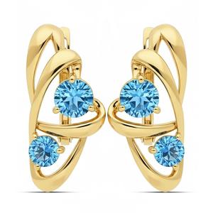 Élégantes boucles d'oreilles créoles longues en aquamarine naturelle taille brillant rond, faites à la main en or massif 14 carats, bijoux fins pour mariage - Product Image 1