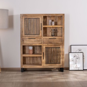 Vandana Autumn Layer Mango wood <b>sideboard</b> with metal legs Manoha design, reversible grooved doors - Product Image 3