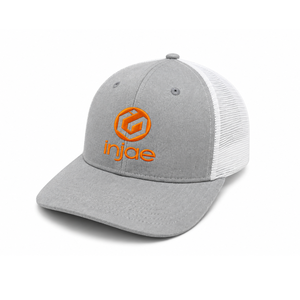 Casquette Trucker Injae Grise en Maille, 6 Panneaux, Profil Moyen, Logo Brodé, Fermeture Snapback Réglable, Casquette Décontractée pour Adultes - Product Image 1
