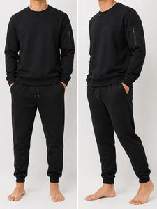 Sudadera Negra de Cuello Redondo para Hombre, Corte Regular, Color Sólido, Bolsillo con Cremallera, Estilo Casual, Tejido de Algodón, Estilo Invernal, ODM, MOQ Bajo - Product Image 5