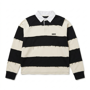 Camiseta de Verano para Hombre, Diseño de Paneles, Corte Holgado, Estilo Rugby con Rayas Desgastadas, Algodón Premium, Ropa Urbana de Alta Calidad - Product Image 3