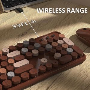 Full-Size Retro Typewriter Keyboard with Keycaps <b>Wireless</b> 2.4GHz Windows Mac Laptop <b>PC</b> Keyboard Mouse Combos - Product Image 3