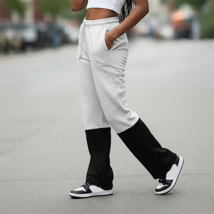 Pantalon décontracté pour femme, coupe droite, jambe large, en molleton écologique, avec logo imprimé par transfert thermique, style streetwear - Product Image 6