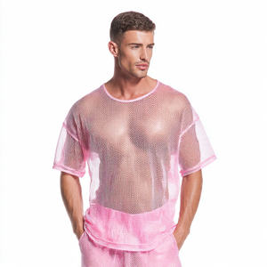 T-shirt en maille transparente à épaules tombantes pour homme, léger, séchage rapide, coupe-vent, surdimensionné, transparent - Product Image 4