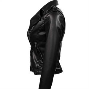 Women Casual <b>Genuine</b> Leather Jacket with Smooth Relaxed Fit Eco-Friendly Waterproof Design Plain Dyed <b>Nylon</b> Lining - Product Image 4