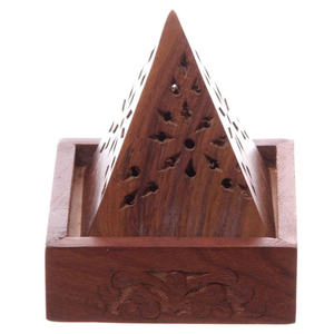 Wholesale Handcrafted Pyramid Sheesham Wood <b>Incense</b> Burner Box Bulk Floral Carved Rosewood <b>Cone</b> Holder Traditional Wooden - Product Image 2