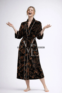 ชุดคลุมกิโมโนผ้ากำมะหยี่ถักนุ่มสบายสำหรับฤดูร้อน แขนยาว ระบายอากาศได้ดี เป็นมิตรกับสิ่งแวดล้อม ลายพิมพ์พฤกษศาสตร์สวยงาม - Product Image 3