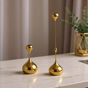 Juego de 3 Portavelas Metálicos con Forma de Gota de Agua |   Candelabro Decorativo Escultural |   Decoración para el Hogar, Adorno de Mesa e Interior, Diseño Duradero - Product Image 2