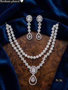 Silver Plated Brass Women's Bridal Set Choker <b>Necklace</b> Drop Earrings Tikka Ethnic Zircon Trendy Wedding Engagement Anniversary - Product Image 5
