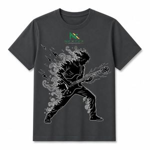 T-shirt en coton avec impression de groupe rock et guitariste, style streetwear décontracté, service OEM - Product Image 5