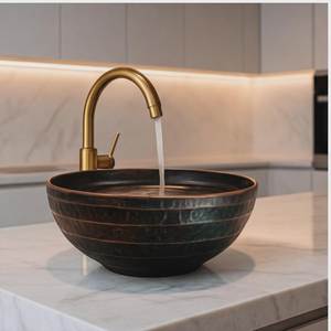 Lavabo de Cobre Sostenible Hecho a Mano, Lavabo Tipo Vaso, Accesorio de Baño Premium, Colección Elegante de Muebles Decorativos de Metal - Product Image 3