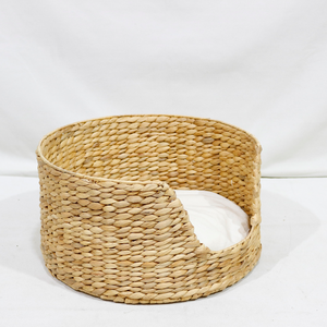 Natural Water Hyacinth Woven Oval Modern Pet Bed with Soft Cushion Eco-Friendly Breathable Cat Dog <b>Basket</b> - Product Image 4