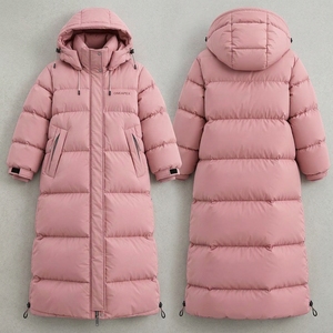 Unisex Pink <b>Long</b> <b>Puffer</b> <b>Coat</b> Hooded Winter Jacket Heavyweight Quilted Down Style Outdoor Warm Streetwear Custom Log - Product Image 3