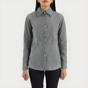 Chaqueta de Mujer de Cuero Genuino Gris de Alta Calidad, Estilo Biker, Venta al Por Mayor, Logotipo Personalizado OEM, Cierre de Botones, Abrigo Moderno 2026 - Product Image 1